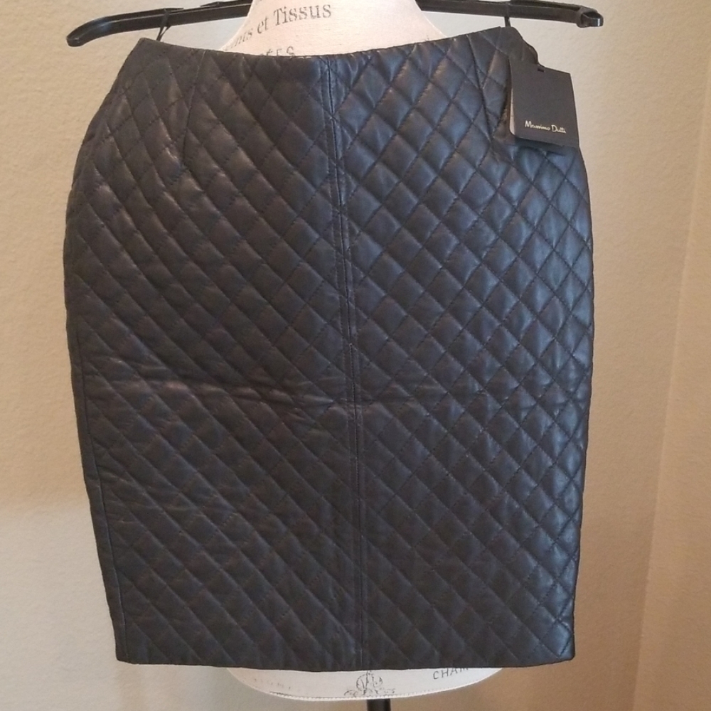 NWT Massimo Dutti Quilted Black Leather Skirt S